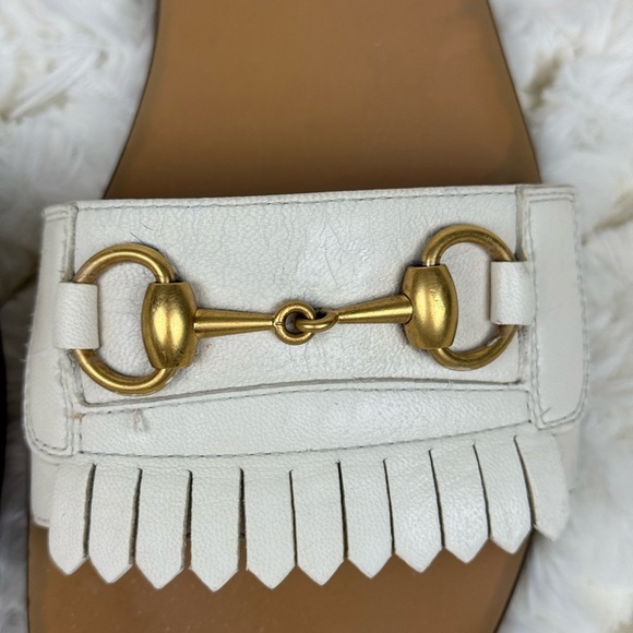 Gucci White and Gold Slide Sandals with Fringe Size 39 - Picture 4 of 13